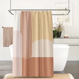 Duş Perdeleri Nordic Soyut Renk Bloğu Ücretsiz Yumruk Set Duş Perdesi Su Geçirmez Banyo Kalın Karakter Tasarımcı Duş Perdesi 230322