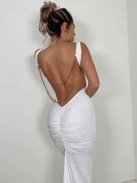 Sukienki imprezowe Mozision Metal Sain Backless Maxi for Women Robe New Spaghetti Pasp Rleeveless Ruched Club Long Vestido Y2303