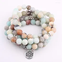 Strand Diezi Lotus Tree of Life Om Charm Armband Amazonite 108 Mala pärlor Natural Stone Buddha Yoga For Women Men