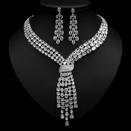 Bowknot 14k белого золота лаборатория бриллиантовые украшения для вечеринки Свадебные серьги Ожерелье для женщин свадебной годовщины