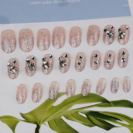 False Nails 24pcs/set Acrylic Nail Tips With Rhinestone Oval Head Medium Long Size Wearable Full Cover Fake For Women