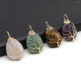 Pendant Necklaces Gold Color Tree Of Life Wire Wrap Water Drop Reiki Natural Gem Stone Crystal Opal Charms For DIY Necklace Jewelry Making