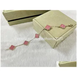 Charm Bracelets Luxury V 브랜드 클로버 디자이너 팔찌 로즈 핑크 스톤 스위트 플라워 15mm 잎 러브 파티 보석 보석 Bir otyez