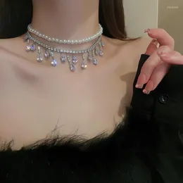 Choker 2023 Luksusowe naszyjniki perłowe dla kobiet Tassel Water Drop Crystal Crystal Wedding Bankiet biżuteria