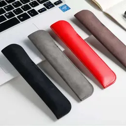 Black Red Pu Leather Pencil Bags Ballpoint Pen Case Single Pens Holder Pouch för kontor