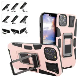 Armor Magnetic Phone Case iPhone 14 Plus 용 접이식 홀더가있는 하드 쉘 13 12 Pro Max Shock Profroof Hidden Mecha 스탠드 전화 커버 1pcs