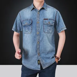 Mäns casual skjortor märke kausal camisa denim skjortor män korta ärmar män skjorta bomull avkoppling krage camisa maskulina plus storlek 230322