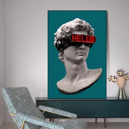 David Sculpture with VR Glasses Wall Art Canvas Affischer and Prints Abstract David Canvas målningar på väggdekor Bilder