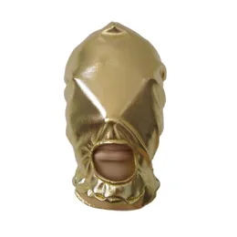 Accessori per costumi Maschera nera per adulti unisex Costumi Zentai Accessori per feste Maschere di Halloween Cosplay cappuccio metallico lucido bocca aperta