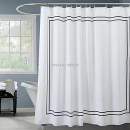 Shower Curtains Happy Tree Polyester Black Plaid Waterproof Shower Curtain Thicken Fabric Bathroom Curtain Classic Strip Bath Curtain 180x180cm 230322