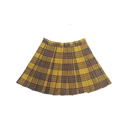 Yellow Checkered High-Waisted A-Line Pleated Mini Skirt XS-5XL