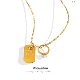 Unique design Square Pendant Necklace with a diamond ring charms Female Marriage Anniversary statements jewelry gift Titanium Steel 18K Gold Accessories