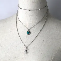 Мода Высококачественное ожерелье Три слоя цепного лунного подвесного ожерелья