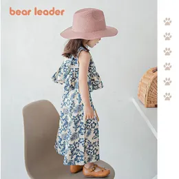 Kläderuppsättningar Bear Leader Girls Netflix toppar breda benbyxor Set Summer 2023 Fashion Temperament Retro Floral Two Piece 230322