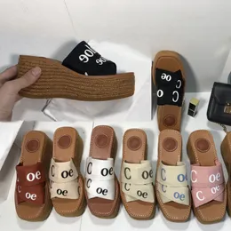 Lüks Woody Tasarımcı Sandalet Kadın Platformu Terlik Yaz Açık Ayakkabı Kanvas Yazı Loafer'lar Booster Ayakkabı Platform Parmak arası Terlik