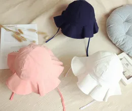 Berretti Berretti da sole estivi in cotone tinta unita coreano Cappello a tesa larga per bambini Berretti per bambini con secchiello per ragazze con corda antivento