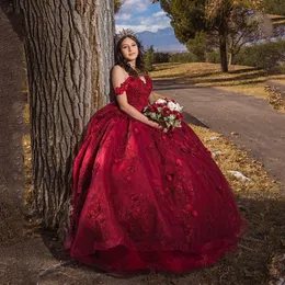 Red Bling Sequin Sweet 16 Abiti Quinceanera con perline applique 3D Abito corsetto Vestidos De 15 Anos Masquerade xv Dress