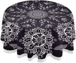 Tischdecke, schwarz, Mandala, rund, rund, für Esszimmer, dekorative Bezüge, 152,4 cm, Polyester