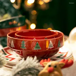 Bowls Christmas Bowl 4.5 tum Vajilla Ceramic Home Rice Noodle Sallad Red Table Seary Par For Party Decor