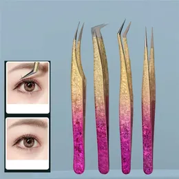 Professional Anti-static False Lashes Tweezers Two Color Gradient Eyelash Extension Clip Women Beauty Makeup Tweezer