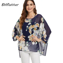 Calças femininas de duas peças BHflutter Blusa feminina moda floral estampa boho verão tops e blusas batwing casual chiffon camisas bluzki damskie 230322