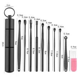 10 Teile/satz Ohr Pflege Picker Edelstahl Earpick Rauchen Zubehör Remover Pick Reiniger Löffel Sauber Mit Metall Box Lagerung Wachs tupfen Dabber Werkzeug