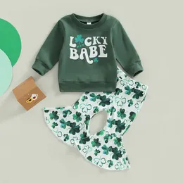 Zestawy odzieży 1116 Lioraitiin 03years Baby Girl St Patricks Day 2pcs Spring Outfits Letter Letter Pullover Shamrock Flare Pant 230322