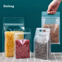 Sacchetti per imballaggio alimentare trasparenti con manico Stand Up Sealed per Candy Nuts Storage Riutilizzabile sacchetto autosigillante LX5505