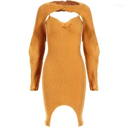 Casual Dresses Bodycon Autumn Sweater Dress Women 2023 Strecked Stretch Two Piece Reversible Sheath Mini Tight Sexy