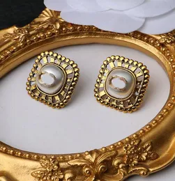 Studörhängen guldpläterade dubbla bokstäver örhängen modedesign stud kristall strass bröllop engagemang älskare gåva smycken ny stil