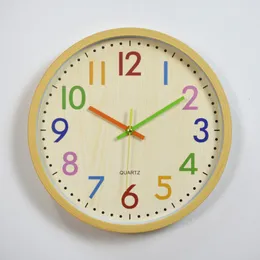 Relógios de parede de 12 polegadas de bambu de 12 polegadas relógio de parede de plástico para crianças quartzo colorido de quartzo pendurado na sala de estar da sala de estar 230323
