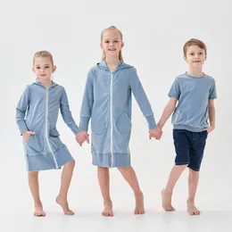 Family Matching Outfits kids boys girls washed fabric hooded zipper dress top romper family matching clothes children fashion casual clothing 230323