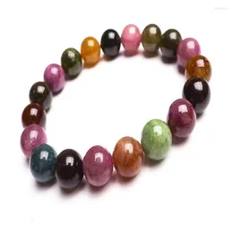 Strand 10.5mm Mix Natural Mix Colors Tourmaline Gem Stone Bead Bead Bead Bead for Women Stretch Charm Bracelet Femme