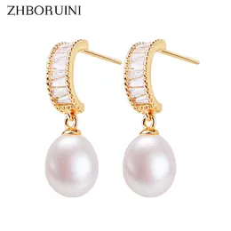 Charm ZHBORUINI 2022 New Zircon Drop Earring 100 Real Natural Freshwater Pearl 18k Gold Gilled Pearl Earrings For Women Party Jewelry Z0323