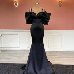 Elegant Black Mermaid Prom Dresses Satin Strapless Pleat Floor Length Formal Party Evening Dress Vestido De Fiesta For Women