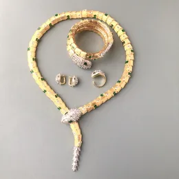 Designer Collection Style Dinner Party Choker Neckhole Necklace Bracelet Earrings Settings Diamond Plated Gold Snake Serpent Snakelike Jewelry Sets