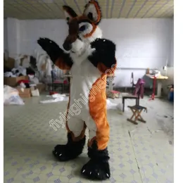 Adult Size Green Long Fur Husky Dog Fox Mascot Costume for Birthday ...