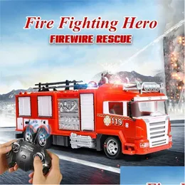Electric/Rc Car With Whistle Water Spray Fire Truck Music Light Battery Models Remote Control Kids Toy Boy Gift Holiday Suit Series Dhesg