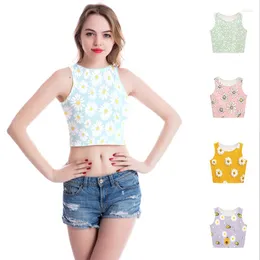 Tanques femininos Crysântemo feminino 3D colete impressa de verão Top Summer Fashion Novelty sem mangas sexy umbigo casual slim fit Bottom Buster Bustier