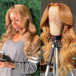 13 * 4 Front Lace Human Hair Wigs Color 27# Straight body 230323