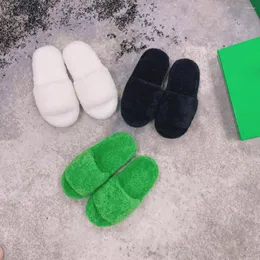 Slippers 2023 Fall Women Lamb Wool Shoes Green Slides Fashion Street Style For Outdoor Flats Plush
