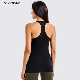 Camisoles Tanks SYROKAN Women Yoga Brushed Tank Tops wi Built in Bra Racerba Activewear Sports Shirts Solid Sport V Tops Female Pullover Z0322