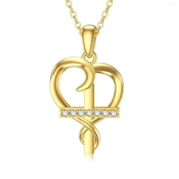 Chains YFN Solid 14K Real Gold Heart Cross Necklace For Women Pendant Anniversary Christmas Gifts