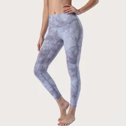 Ll tie-dye yoga leggings push fitness hudvänlig hög midja sömlös anpassa benhöftlyft tie-färgade capris nionde byxor jogging byxor ll989