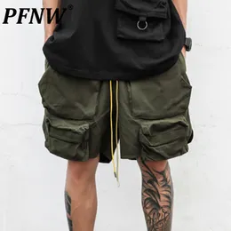 Menshorts Pfnw Spring Summer Mens Fashion Darkwear Drawstring Safari Style Shorts Funktionella fickor Lossa Casual Cargo Pants 12A7685 230323