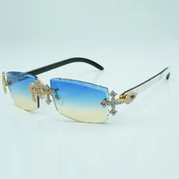 Nouvelles lunettes de soleil d'usine Cross Diamond 3524031 avec pieds d'angle en corne de bœuf mélangée pure naturelle et lentilles coupées de 57 mm, 3,0 mm d'épaisseur