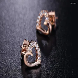 Orecchini a bottone 2023 Cute Love Heart Crystal Rose Gold Color Fashion CZ Dimond Jewelry Earings For Women Wholesale