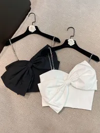 دبابات المرأة Camis taruxy Camisole Women Crystal Bow Tie التعادل السباغيتي الأشرطة بلا أكمام محصول ضئيل محصول الفتيات البيضاء في الشارع نادي Y2K 230322