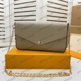 Umhängetasche FELICIE POCHETTE Taubengraues Empreinte-Leder mit kräftigem cremefarbenem Blumendruck-Umschlag, abnehmbarer Goldkette, 3 Multi-Clutch 69977 0323/23