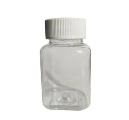 30mlの透明なペットの小さな正方形のボトルスクリューキャッププラスチックサンプルボトルピルボトルクリアカプセルRRA